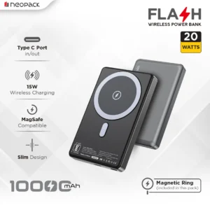 Neopack Flash MagSafe Power Bank 10000 mAh with Compatible Wireless Charging 15W & Type C 20W (Space Grey)